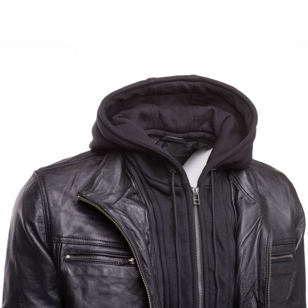 Wilder Black Leather Jacket With Removable Hoodie - Image 6