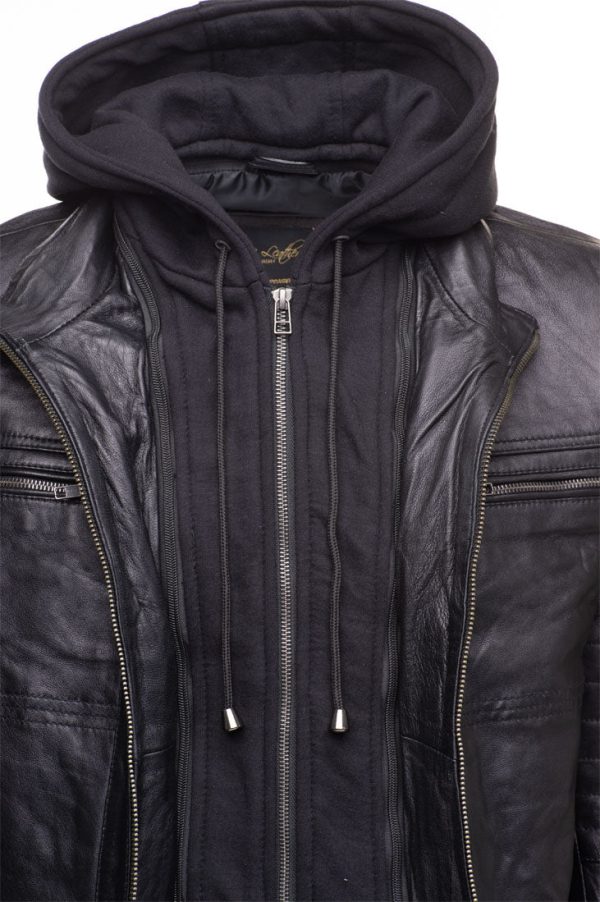 Wilder Black Leather Jacket With Removable Hoodie - Image 7