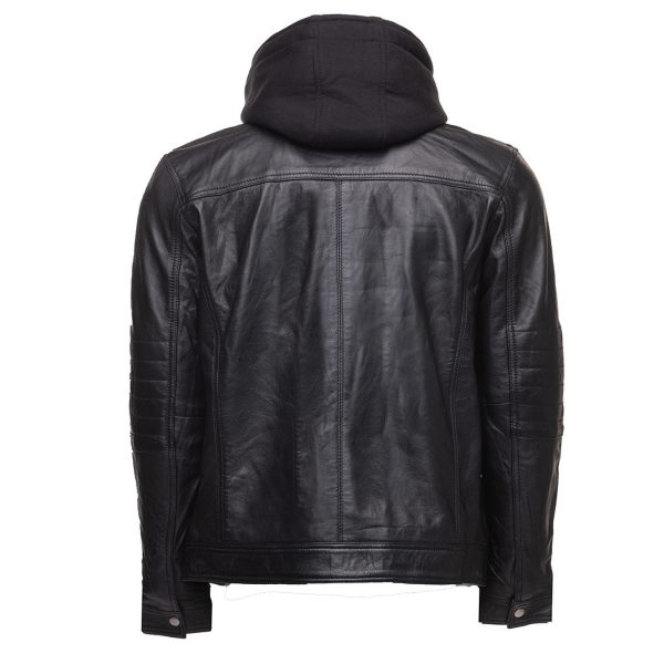 Wilder Black Leather Jacket With Removable Hoodie - Image 3