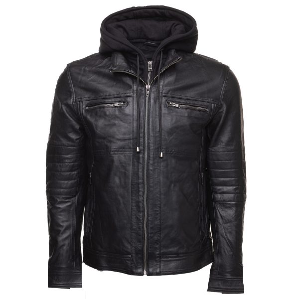 Wilder Black Leather Jacket With Removable Hoodie - Image 5