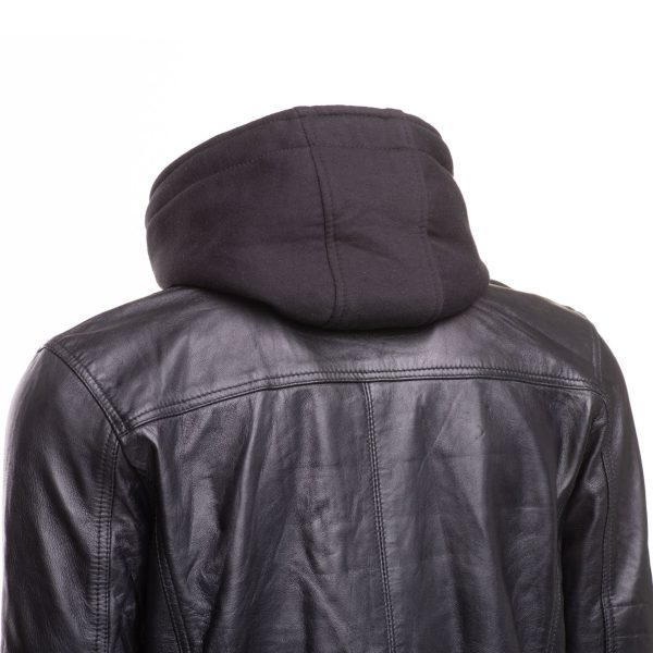 Wilder Black Leather Jacket With Removable Hoodie - Image 8