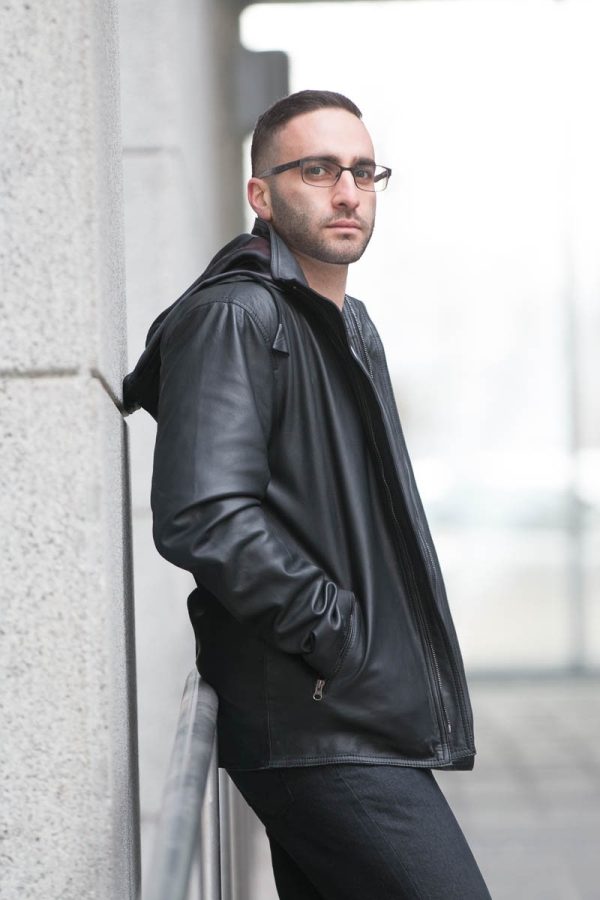 Dapper zip up leather jacket with hoodie - Image 4