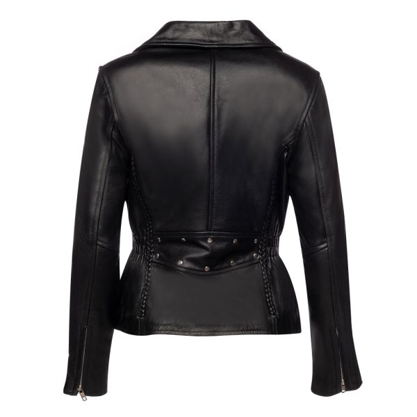 Anna Biker Heavy Leather Jacket With Braiding - Image 2