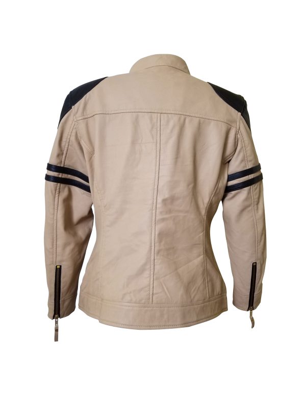 Senan’s Beige and Brown Moto Style Leather Jacket - Image 3