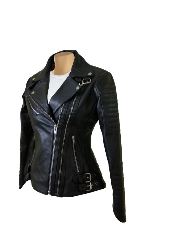 Miyah's double zipper leather jacket with ribbed stitching details - Image 3