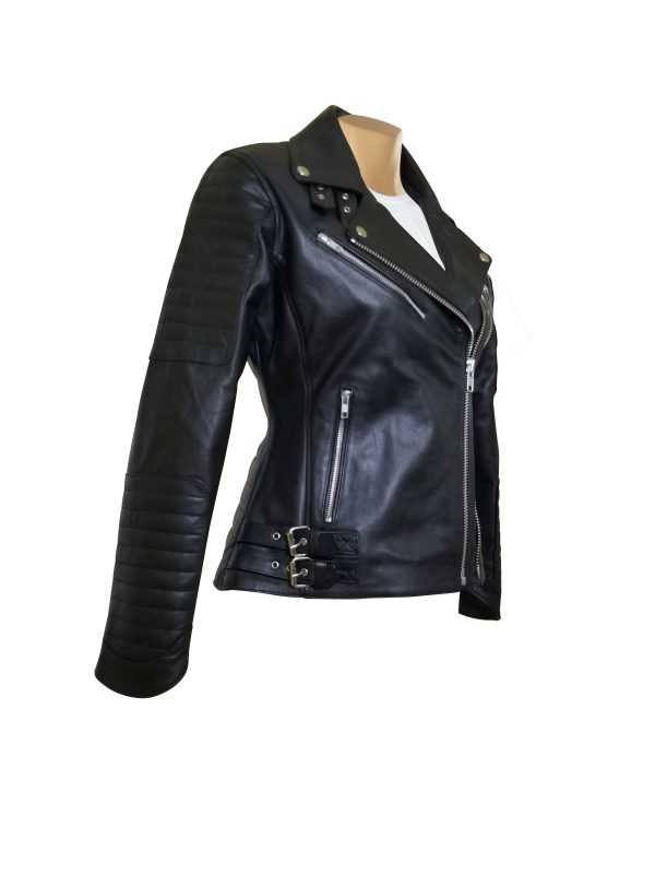 Miyah's double zipper leather jacket with ribbed stitching details - Image 4