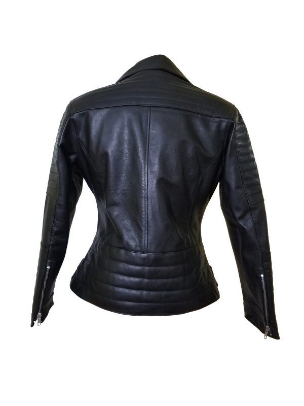 Miyah's double zipper leather jacket with ribbed stitching details - Image 5