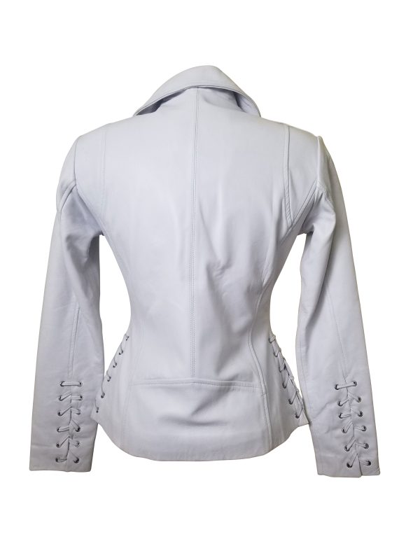 Callie’s White Leather Jacket With Side Laces - Image 3