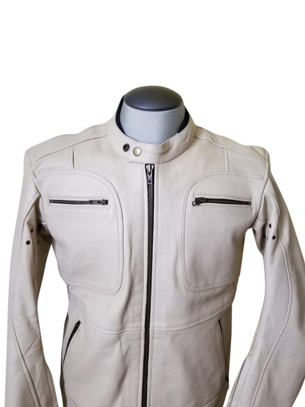 Beige Motorcycle Leather Jacket with armor protection - Image 3