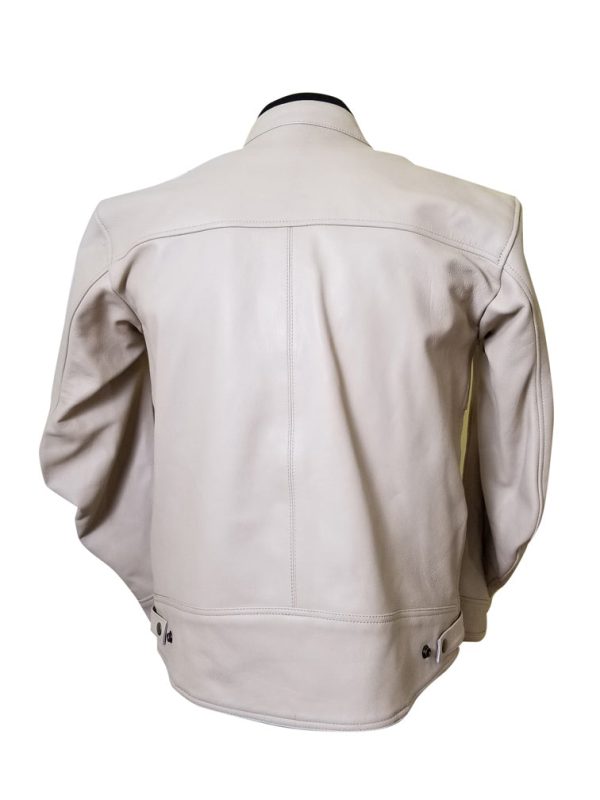 Beige Motorcycle Leather Jacket with armor protection - Image 4