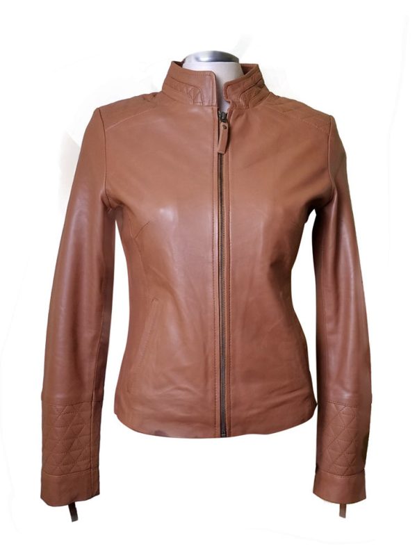 Arianne’s Plain Leather Jacket With Straight Collar - Image 5