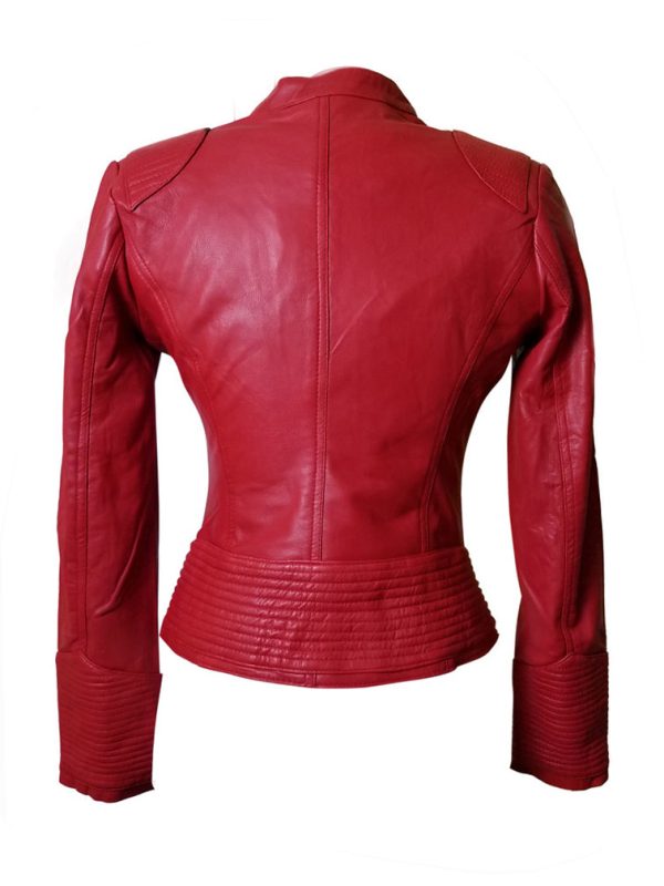 Kirby’s Red Leather Jacket With Buttoned Collar - Image 3