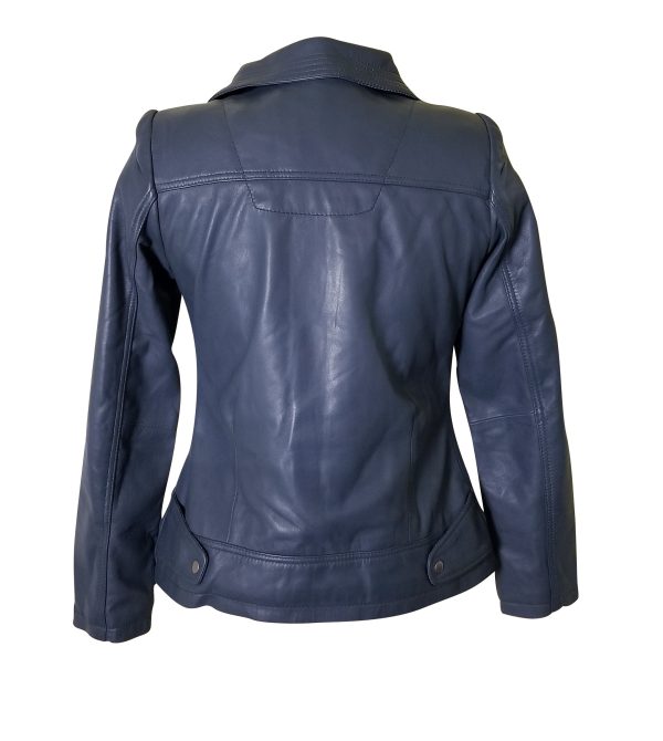 Marva Grey Leather Jacket With Flap Collars - Image 4