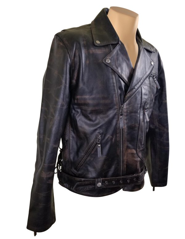 Arnold Schwarzenegger Terminator 2 Distressed Biker Leather Jacket - Image 3