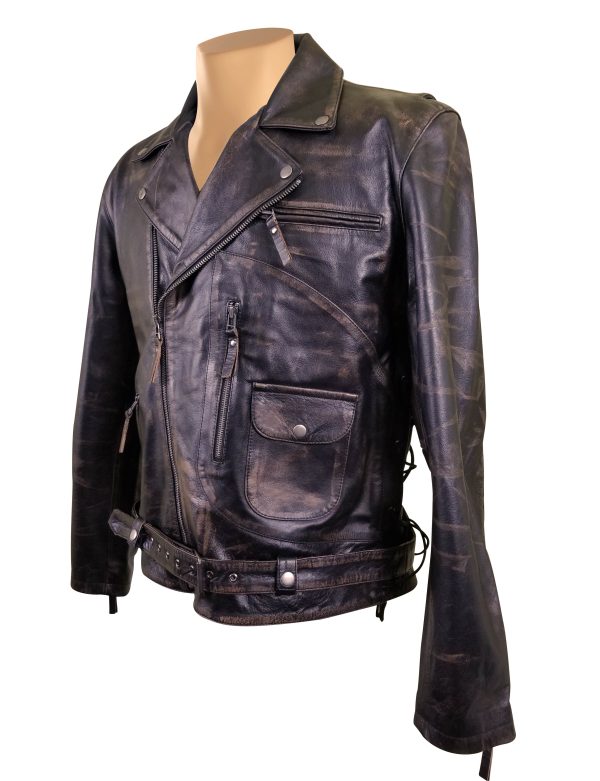 Arnold Schwarzenegger Terminator 2 Distressed Biker Leather Jacket - Image 4