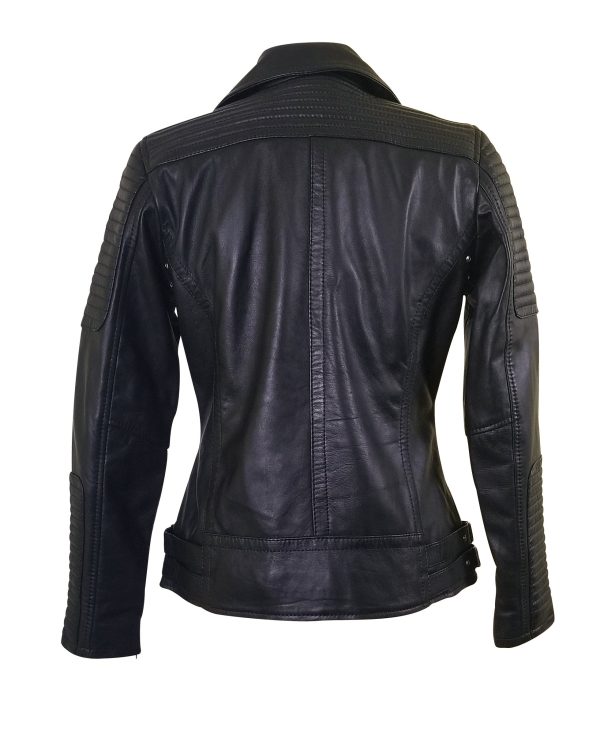 Michaela Biker style leather jacket with snap button closure - Image 3