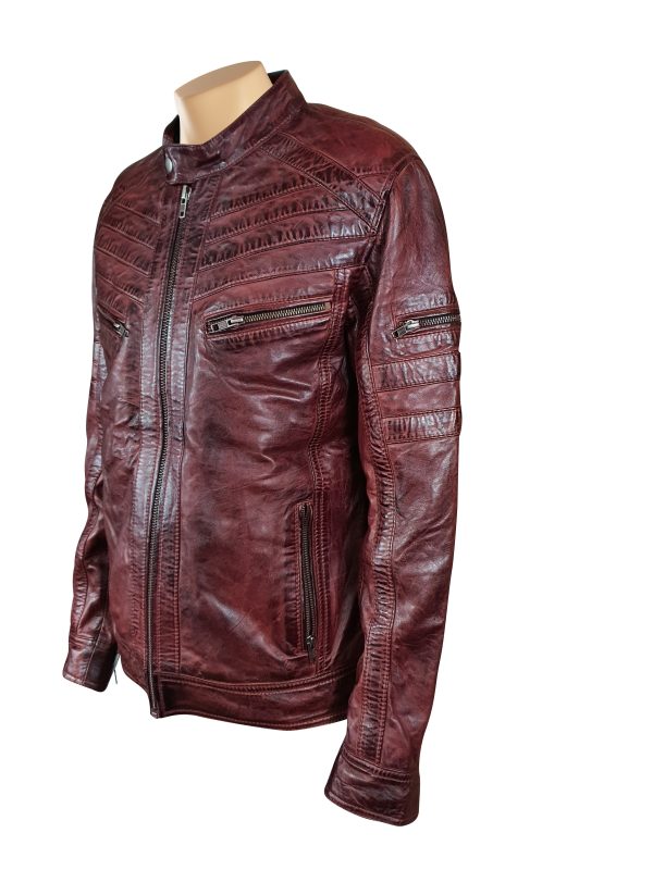 Charley Ellwood's moto style Burnished Burgundy Leather Jacket - Image 3