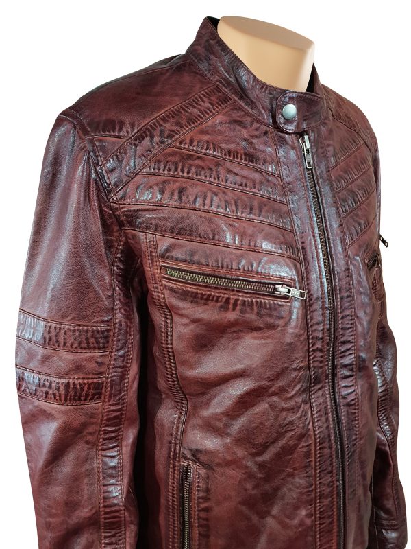 Charley Ellwood's moto style Burnished Burgundy Leather Jacket - Image 4