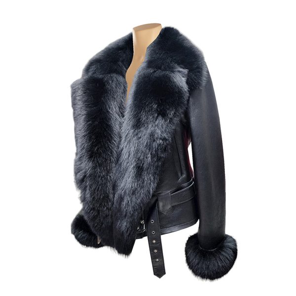 Petra Women's Shearling Coat With Removable Fox Fur Trim - Image 2