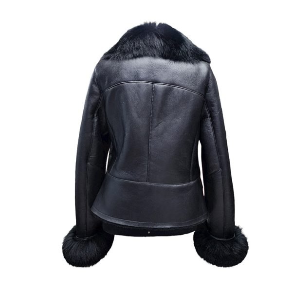 Petra Women's Shearling Coat With Removable Fox Fur Trim - Image 3