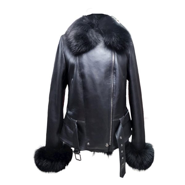 Petra Women's Shearling Coat With Removable Fox Fur Trim - Image 4