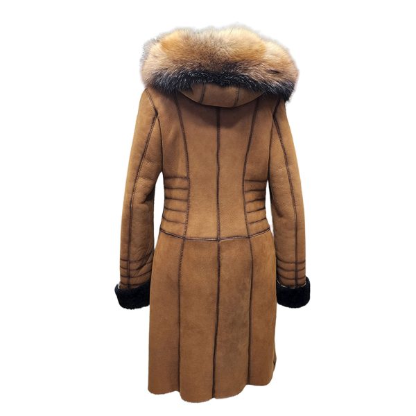 Chantal's Tan Shearling coat with large fox fur hoodie and trim - Image 8