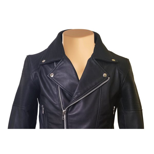 Brett's biker style leather jacket with stretchy leather - Image 2