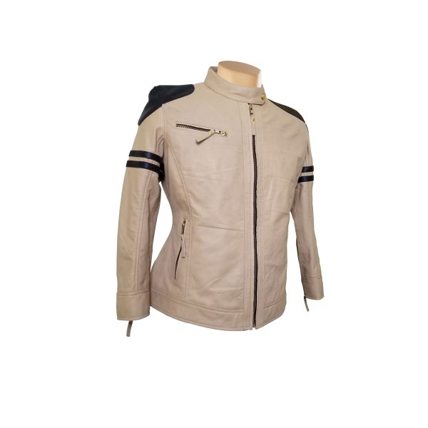 Senan’s Beige and Brown Moto Style Leather Jacket - Image 2