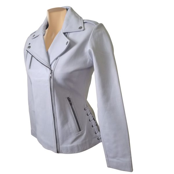 Callie’s White Leather Jacket With Side Laces - Image 2