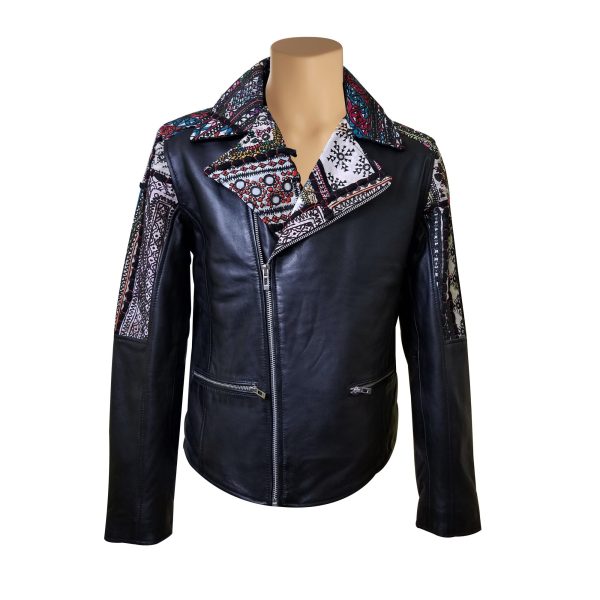 Bohemian Leather jacket with Tribal Hand Embroidered Fabric - Image 2