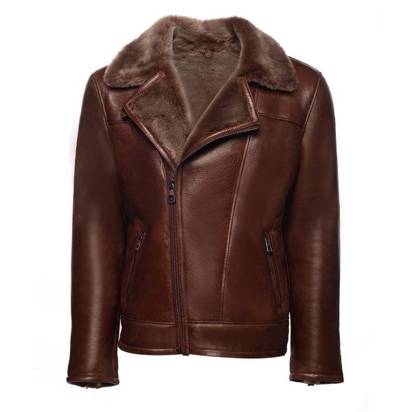 Mateo Brown Biker bomber shearling jacket with lapels