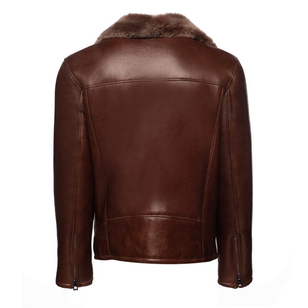 Mateo Brown Biker bomber shearling jacket with lapels - Image 4