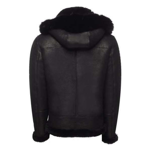 Lucas Black Aviator bomber shearling jacket with Hoodie - Image 4