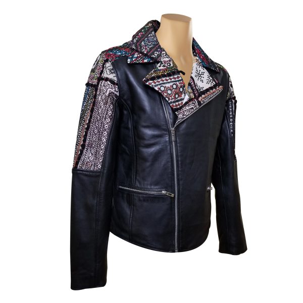 Bohemian Leather jacket with Tribal Hand Embroidered Fabric