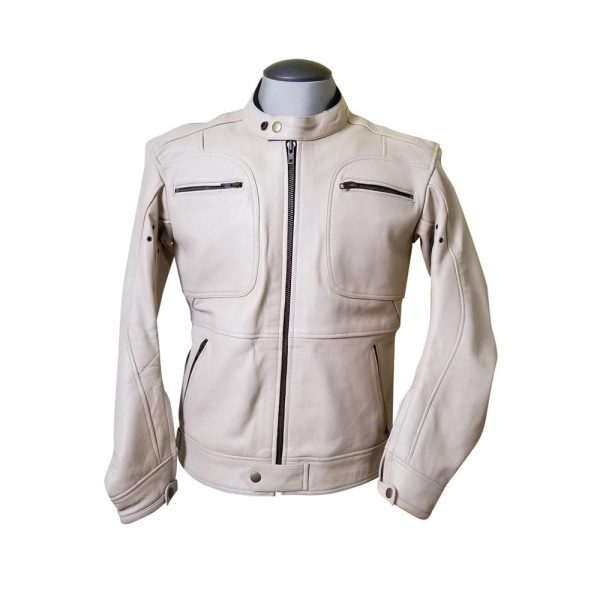 Beige Motorcycle Leather Jacket with armor protection