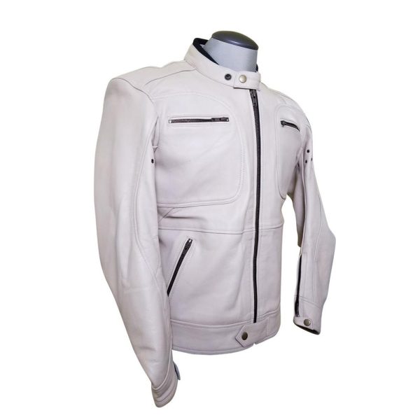 Beige Motorcycle Leather Jacket with armor protection - Image 2