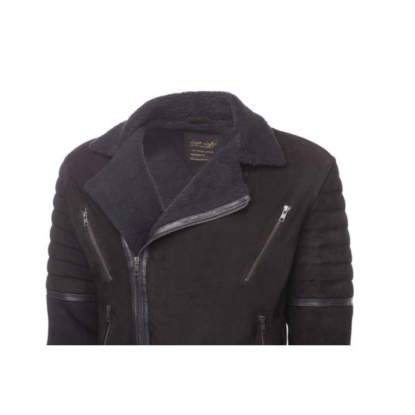 David black suede biker jacket with sherpa - Image 4