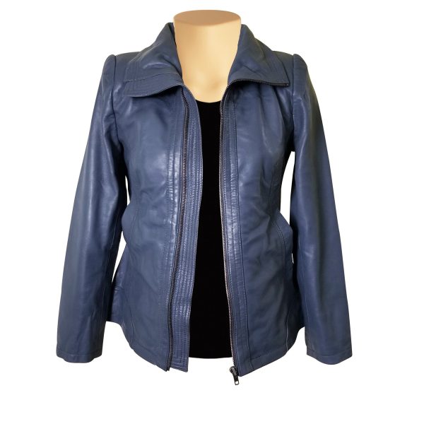 Marva Grey Leather Jacket With Flap Collars - Image 2