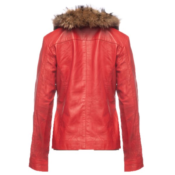 Palmyra Rose Red Leather Jacket With Fur Collar - Image 2