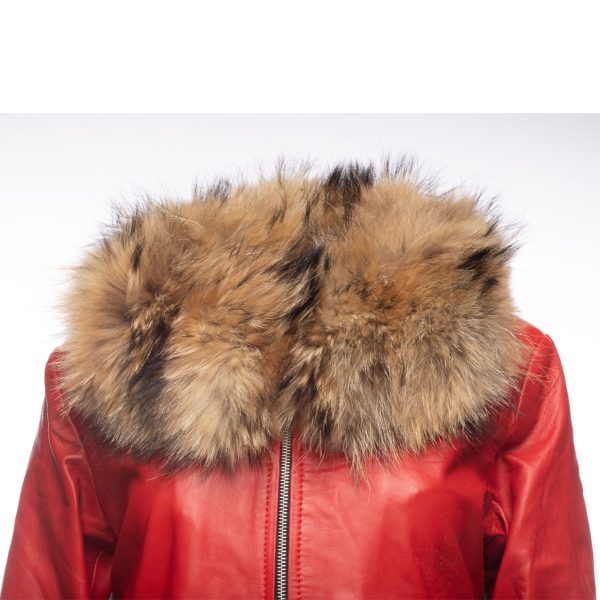 Palmyra Rose Red Leather Jacket With Fur Collar - Image 3