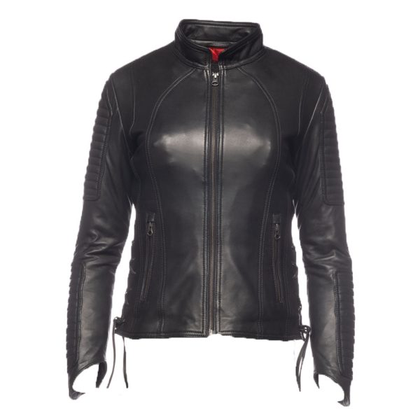 Maxine Noir Leather Jacket With Side Lacing