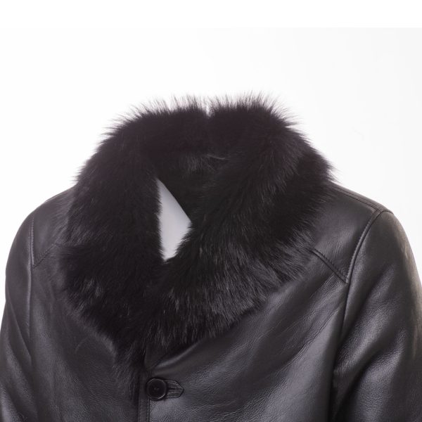 Black shearling trench coat with Toscana fur trim - Image 3