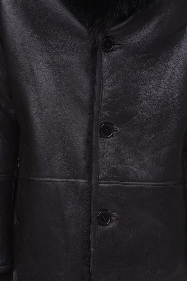 Black shearling trench coat with Toscana fur trim - Image 5