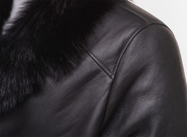 Black shearling trench coat with Toscana fur trim - Image 8