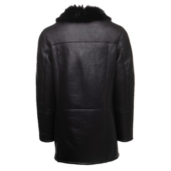 Black shearling trench coat with Toscana fur trim - Image 2