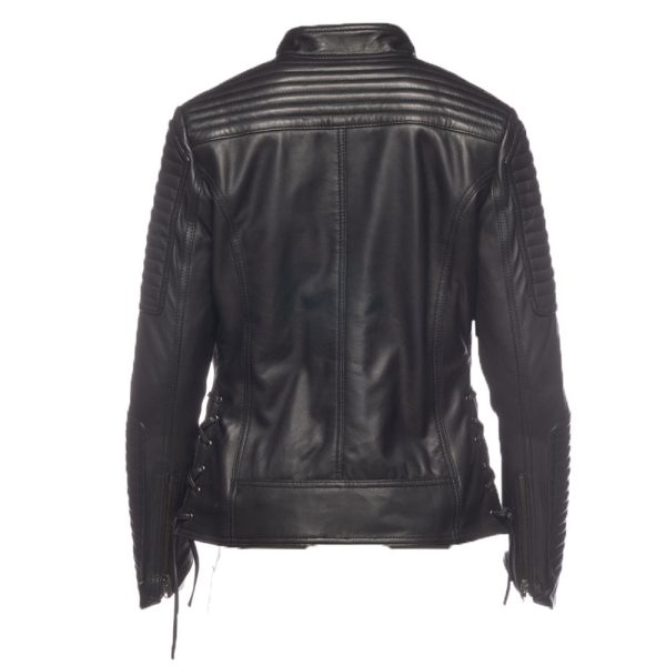 Maxine Noir Leather Jacket With Side Lacing - Image 2