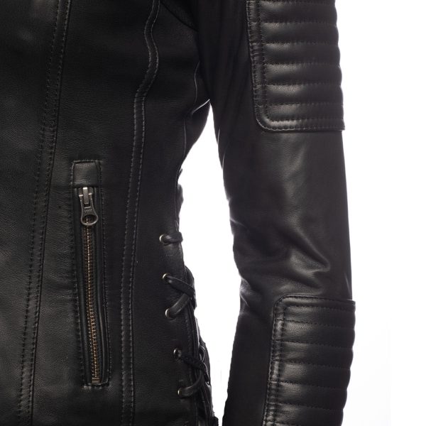 Maxine Noir Leather Jacket With Side Lacing - Image 6