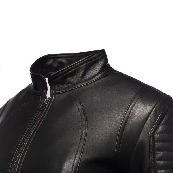 Maxine Noir Leather Jacket With Side Lacing - Image 4