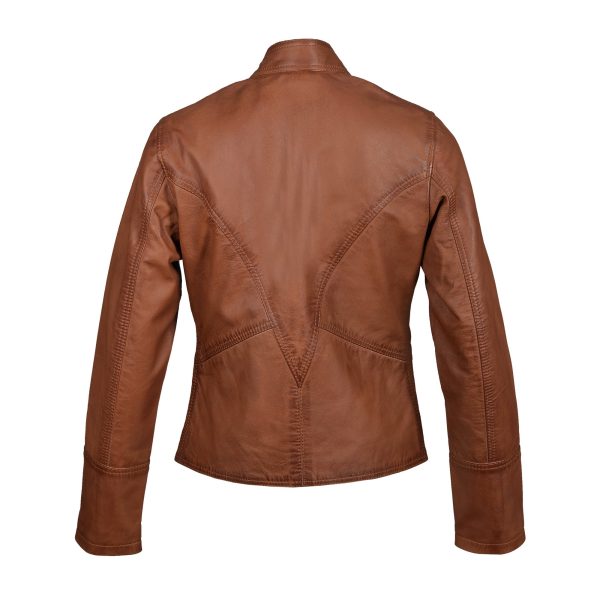 Dione’s Moto Style Sand Washed Leather Jacket With Buttoned Collar - Image 2