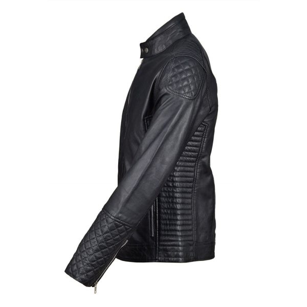 Tyrons moto style leather jacket with quilted detailing - Image 2